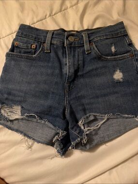 Signature by Levi Strauss Distressed Dark Blue Rolled Hem Jean Shorts